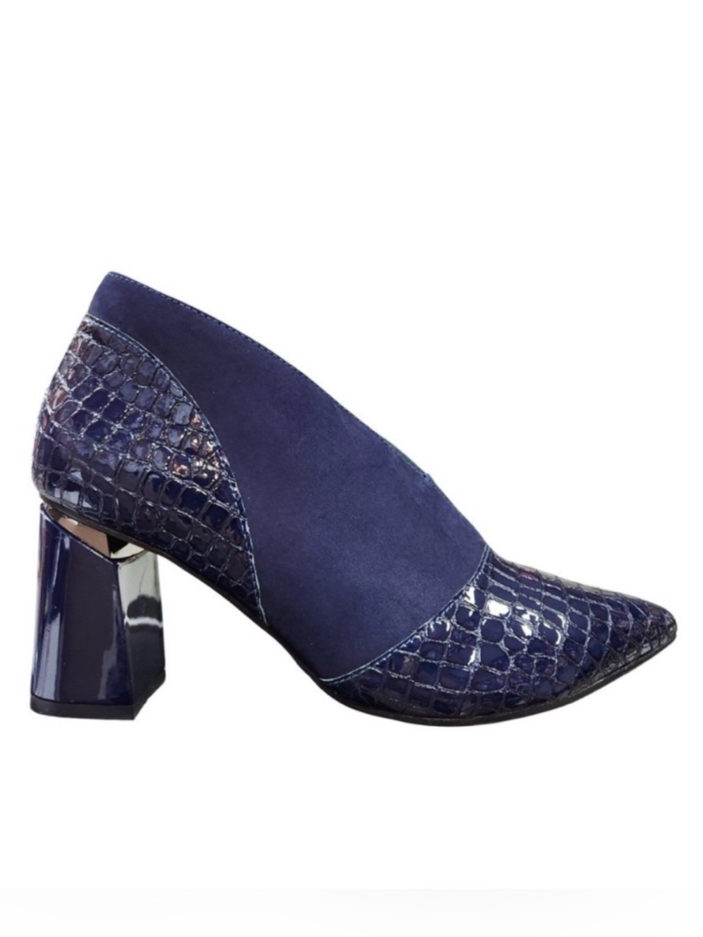 Capelli Rossi Rory Elegant Navy Pump Heeled Leather Croc Print Shoes Sz EU 37